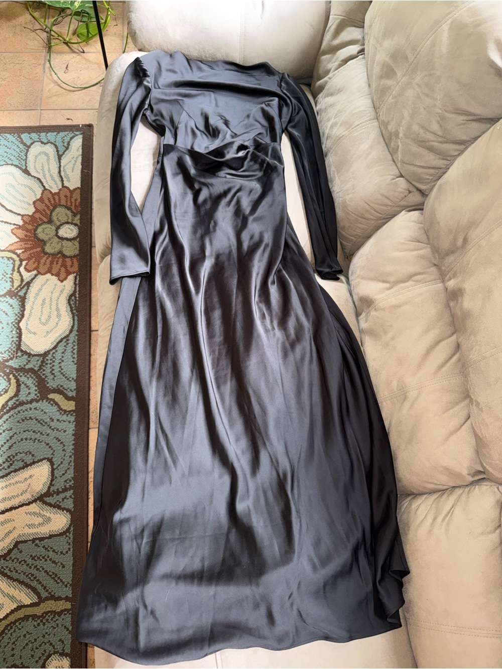 Significant Other Long Sleeve Black Satin Maxi Dress